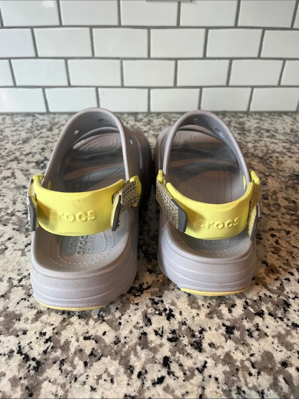 CROCS mens Gray Sport Sandals with Neon Yellow Heel Strap